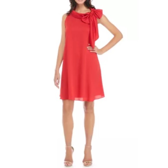 Signature Robbie Bee Womens Dress 8 Red Chiffon A Line Retro Classic Occasion - Picture 1 of 14